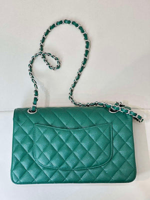 Chanel A01112 Flap Classic 11.12 Handbag Calfskin Sewing Edge Green - Gold - View 8