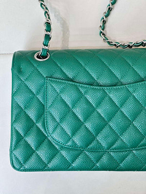 Chanel A01112 Flap Classic 11.12 Handbag Calfskin Sewing Edge Green - Gold - View 9