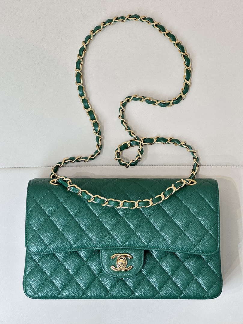 Chanel A01112 Flap Classic 11.12 Handbag Calfskin Sewing Edge Green