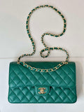 Chanel A01112 Flap Classic 11.12 Handbag Calfskin Sewing Edge Green