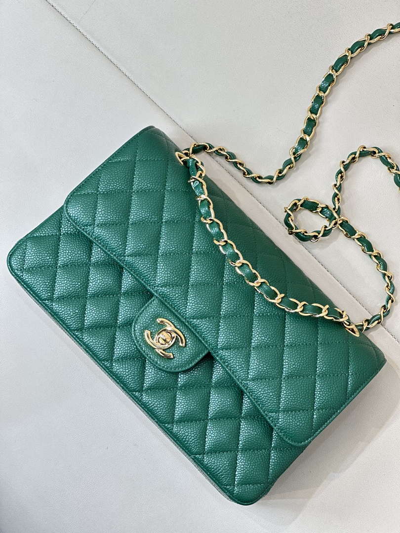 Chanel A01112 Flap Classic 11.12 Handbag Calfskin Sewing Edge Green