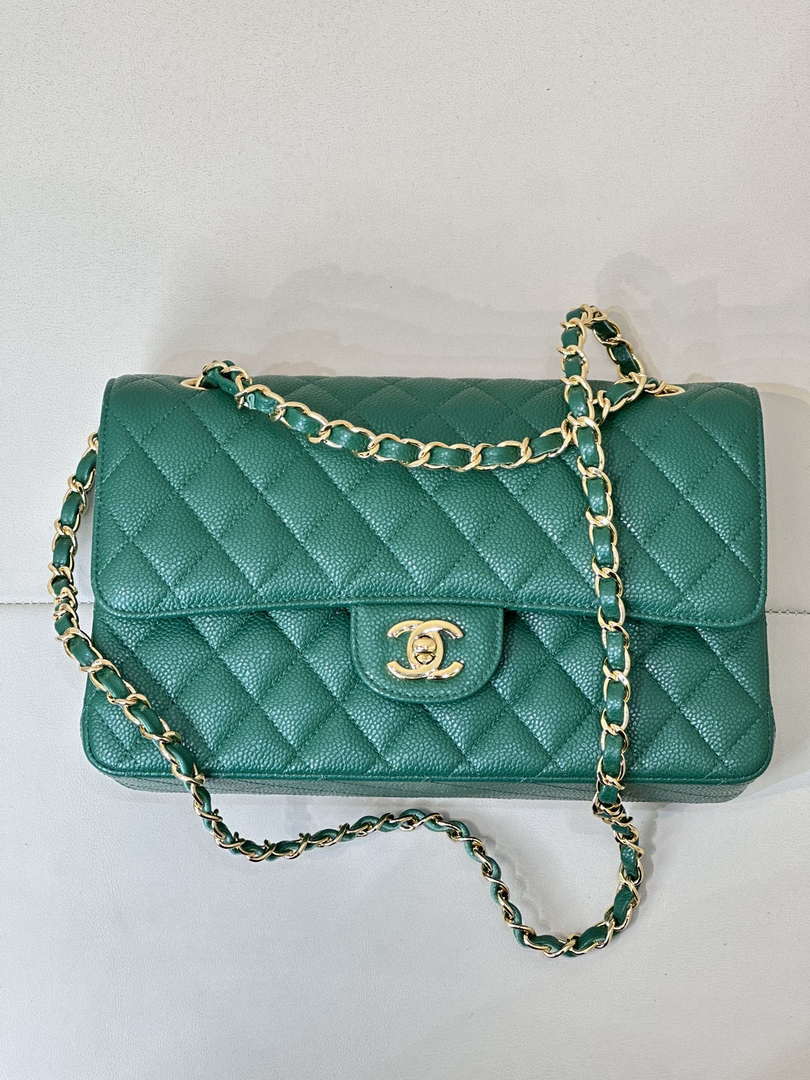 Chanel A01112 Flap Classic 11.12 Handbag Calfskin Sewing Edge Green