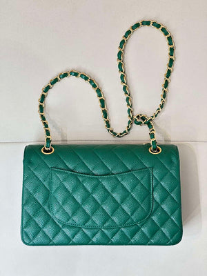 Chanel A01112 Flap Classic 11.12 Handbag Calfskin Sewing Edge Green - Gold - View 16