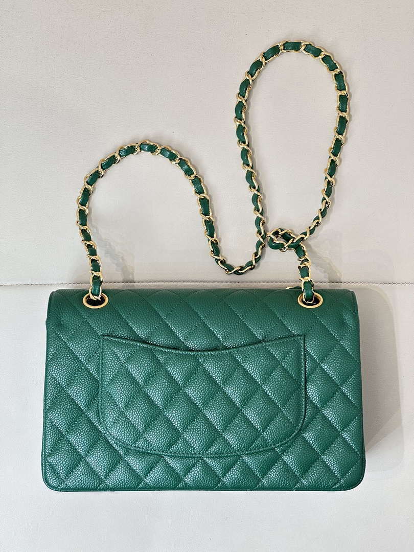 Chanel A01112 Flap Classic 11.12 Handbag Calfskin Sewing Edge Green - Gold - View 16