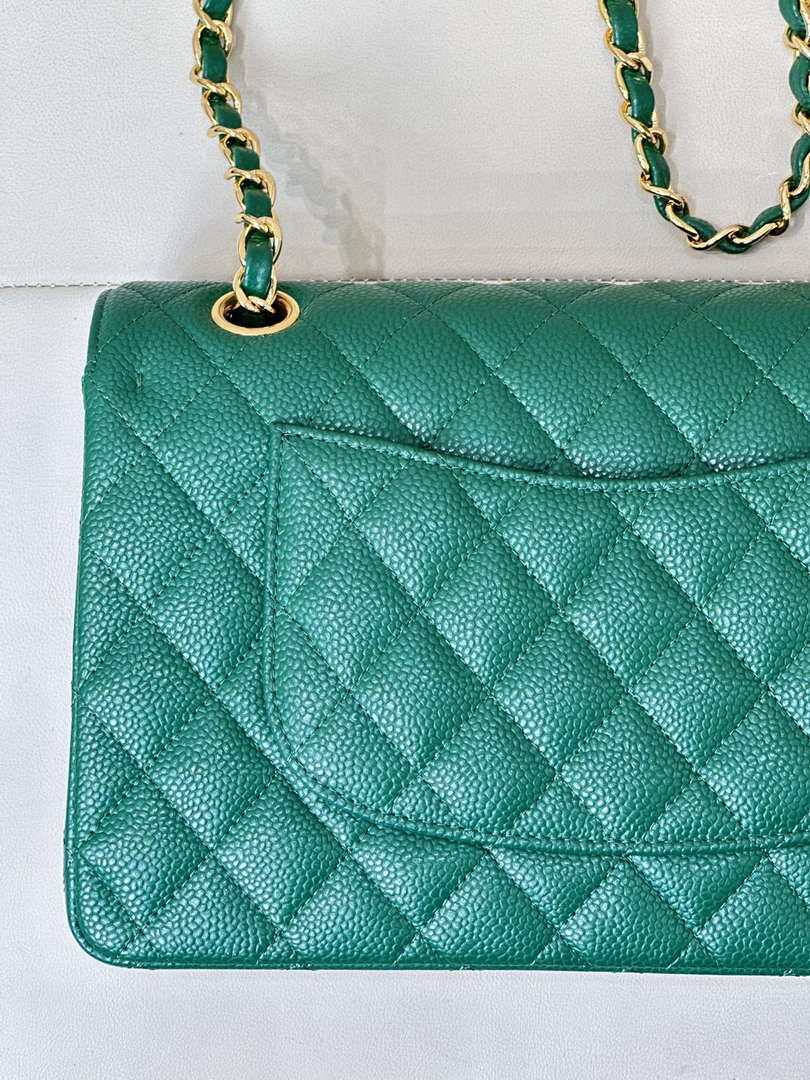 Chanel A01112 Flap Classic 11.12 Handbag Calfskin Sewing Edge Green