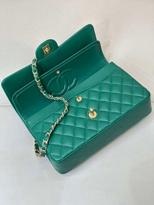 Chanel A01112 Flap Classic 11.12 Handbag Calfskin Sewing Edge Green - Gold - View 18