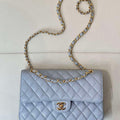Chanel A01112 Flap Classic 11.12 Handbag Calfskin Sewing Edge Haze Blue - Gold - View 1
