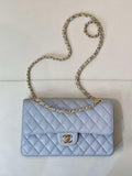 Chanel A01112 Flap Classic 11.12 Handbag Calfskin Sewing Edge Haze Blue