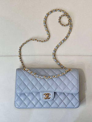 Chanel A01112 Flap Classic 11.12 Handbag Calfskin Sewing Edge Haze Blue - Gold - View 1