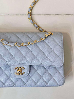 Chanel A01112 Flap Classic 11.12 Handbag Calfskin Sewing Edge Haze Blue - Gold - View 2