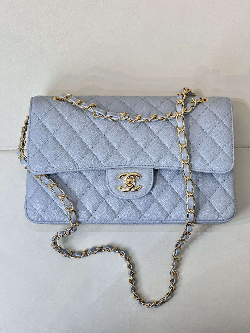 Chanel A01112 Flap Classic 11.12 Handbag Calfskin Sewing Edge Haze Blue - Gold - View 3