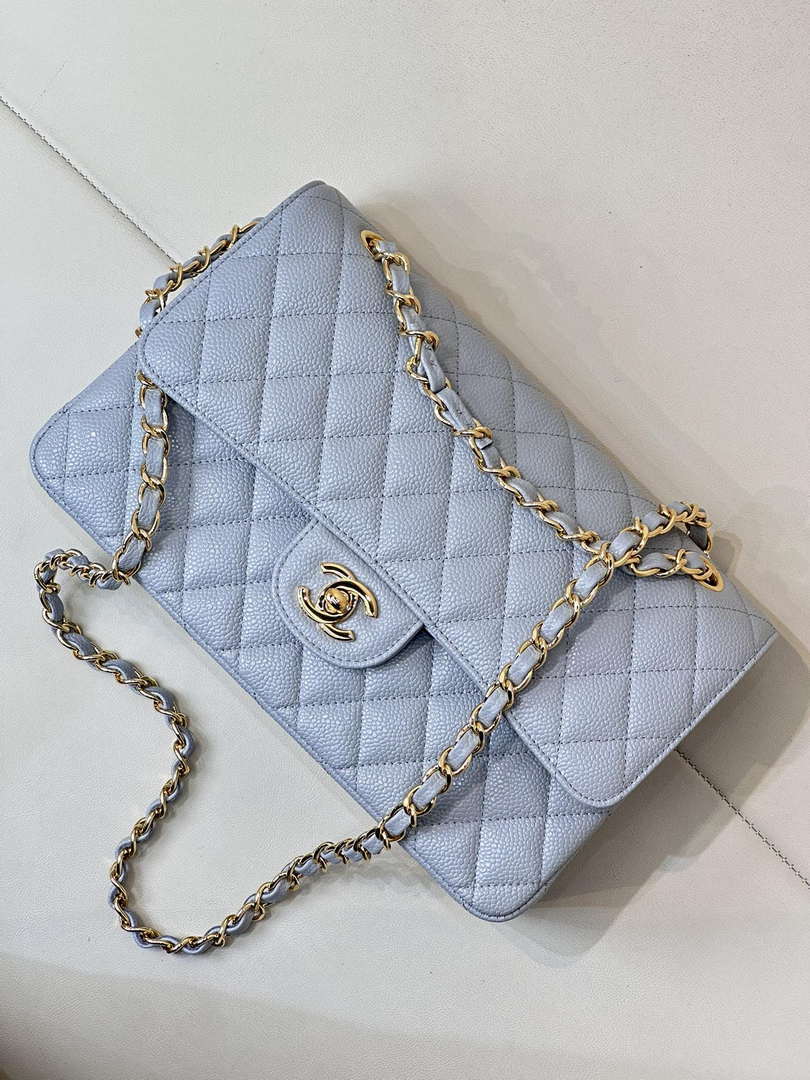 Chanel A01112 Flap Classic 11.12 Handbag Calfskin Sewing Edge Haze Blue