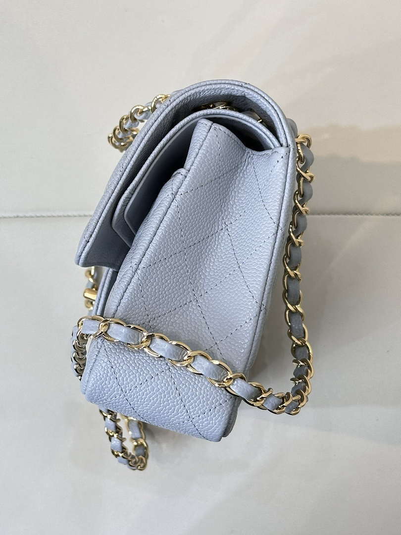 Chanel A01112 Flap Classic 11.12 Handbag Calfskin Sewing Edge Haze Blue