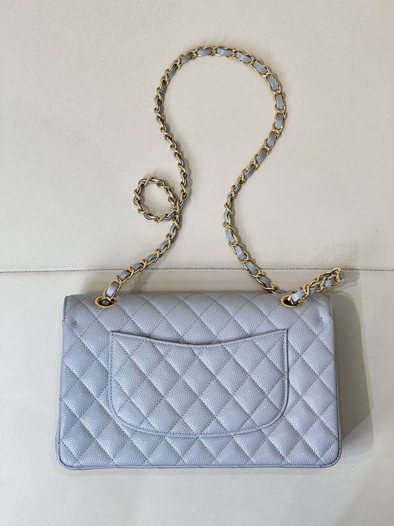 Chanel A01112 Flap Classic 11.12 Handbag Calfskin Sewing Edge Haze Blue