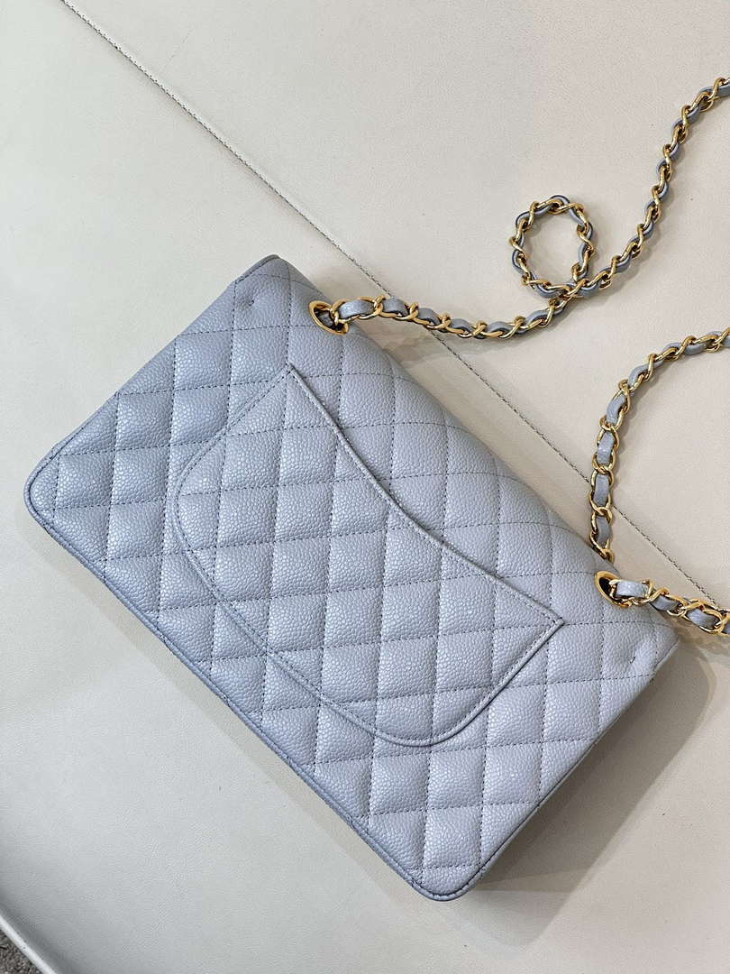 Chanel A01112 Flap Classic 11.12 Handbag Calfskin Sewing Edge Haze Blue - Gold - View 7