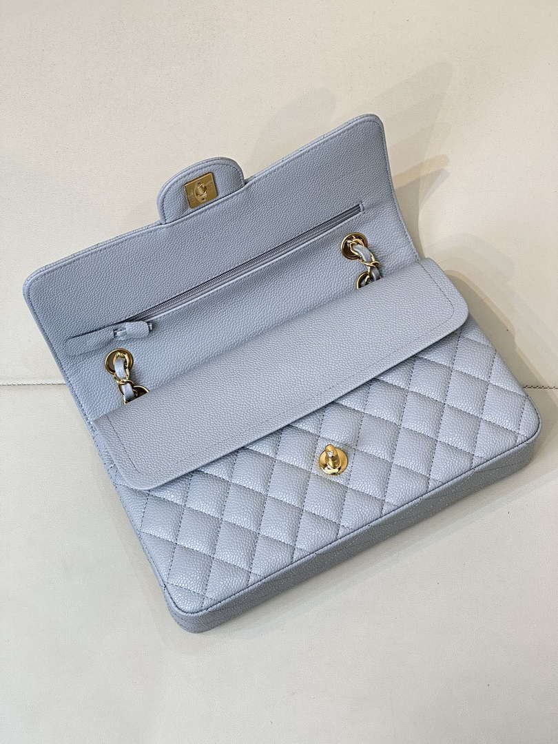 Chanel A01112 Flap Classic 11.12 Handbag Calfskin Sewing Edge Haze Blue