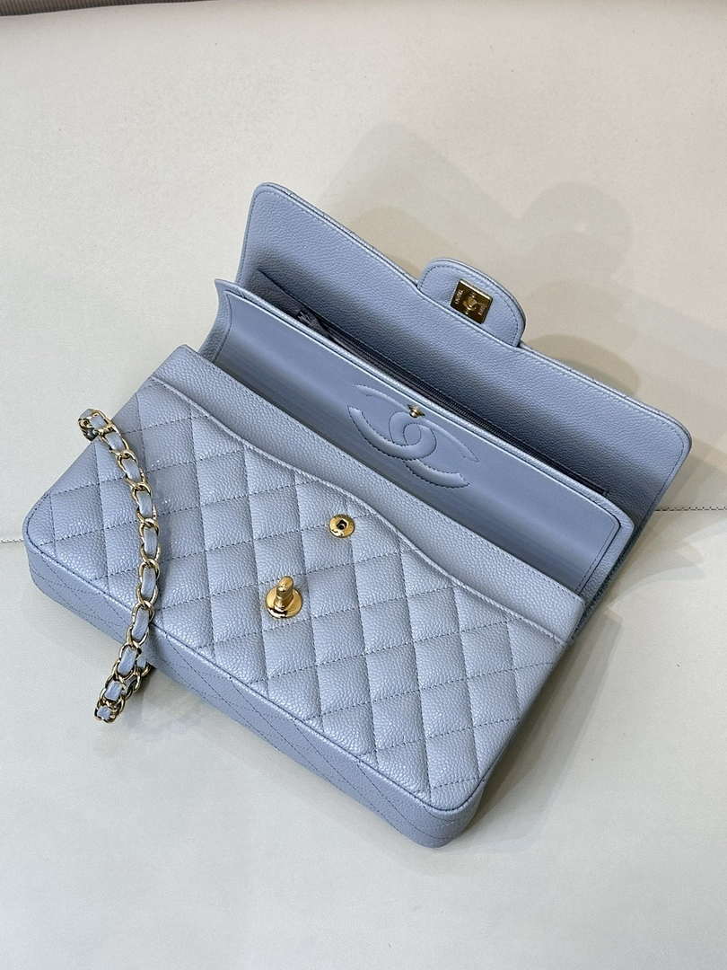 Chanel A01112 Flap Classic 11.12 Handbag Calfskin Sewing Edge Haze Blue