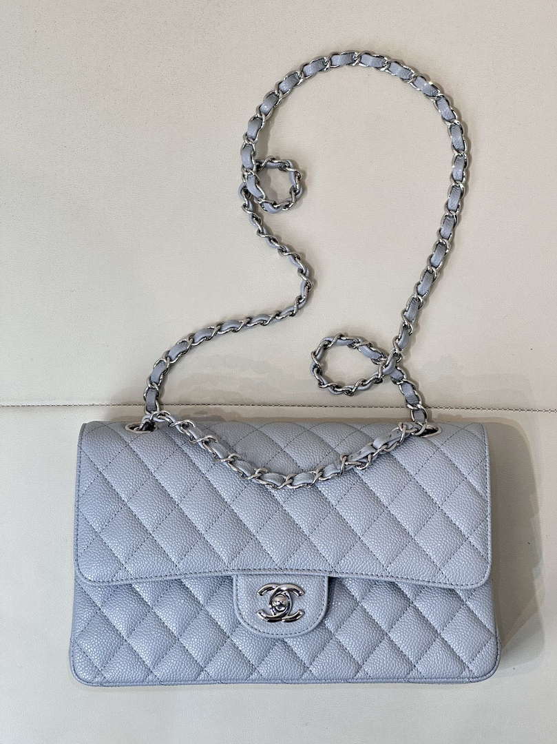 Chanel A01112 Flap Classic 11.12 Handbag Calfskin Sewing Edge Haze Blue
