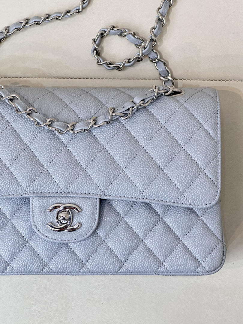 Chanel A01112 Flap Classic 11.12 Handbag Calfskin Sewing Edge Haze Blue