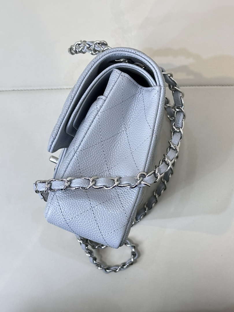 Chanel A01112 Flap Classic 11.12 Handbag Calfskin Sewing Edge Haze Blue
