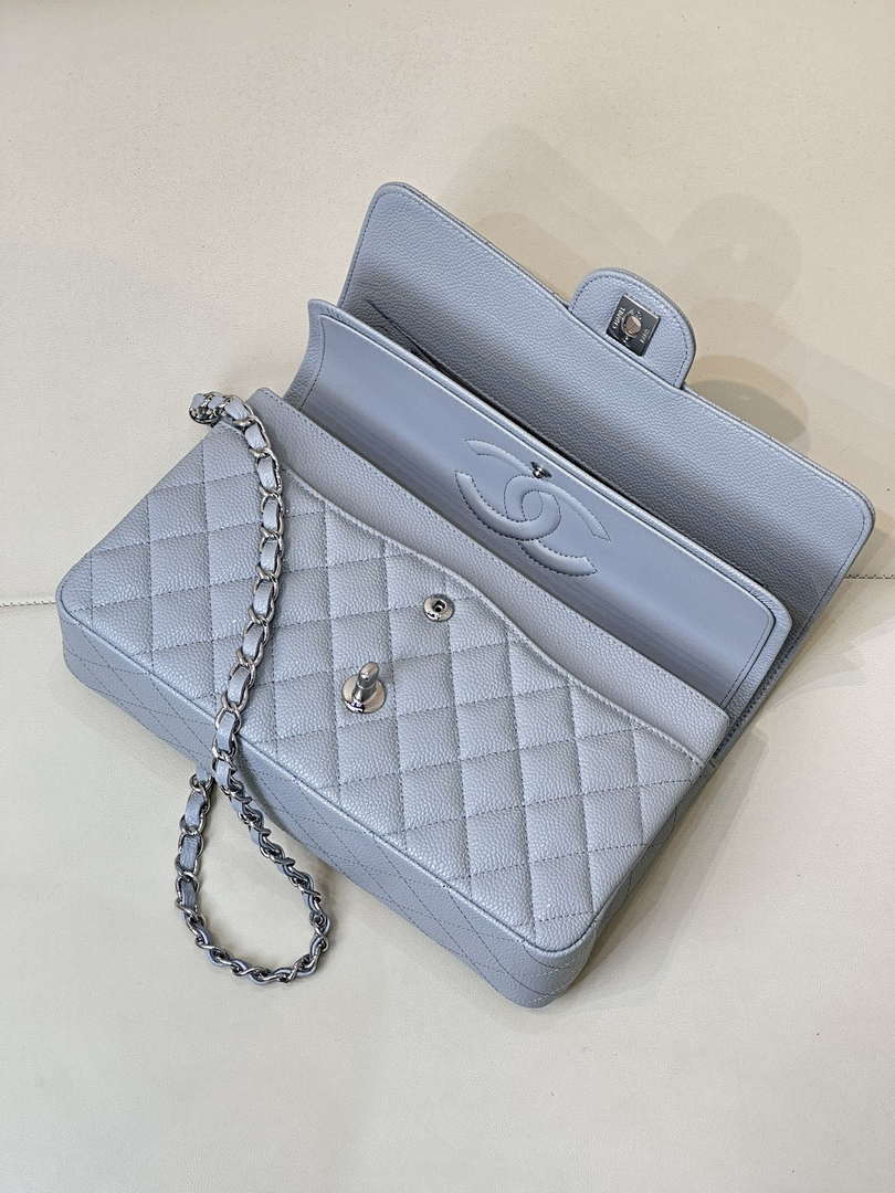 Chanel A01112 Flap Classic 11.12 Handbag Calfskin Sewing Edge Haze Blue