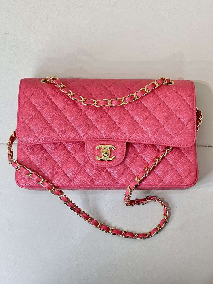 Chanel A01112 Flap Classic 11.12 Handbag Calfskin Sewing Edge Pink - Gold - View 1