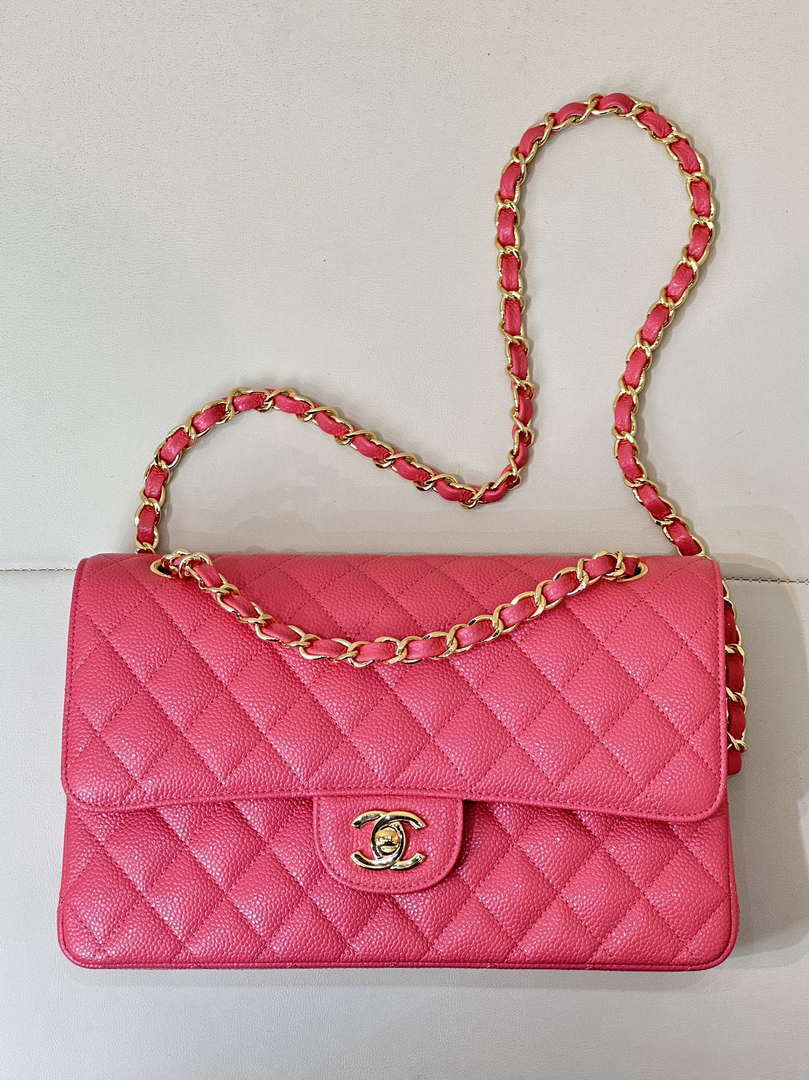 Chanel A01112 Flap Classic 11.12 Handbag Calfskin Sewing Edge Pink