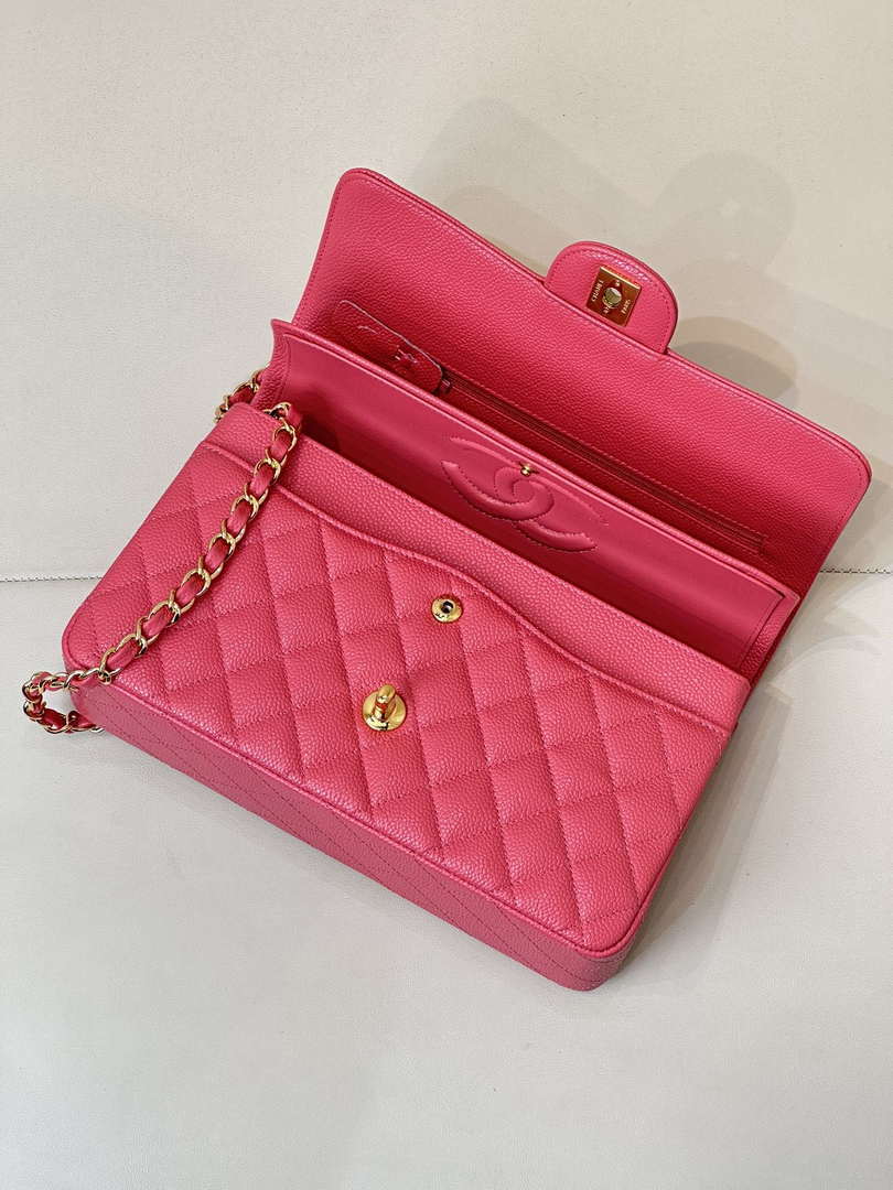 Chanel A01112 Flap Classic 11.12 Handbag Calfskin Sewing Edge Pink - Gold - View 9