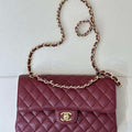 Chanel A01112 Flap Classic 11.12 Handbag Calfskin Sewing Edge Wine Red - Gold - View 1