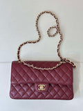 Chanel A01112 Flap Classic 11.12 Handbag Calfskin Sewing Edge Wine Red