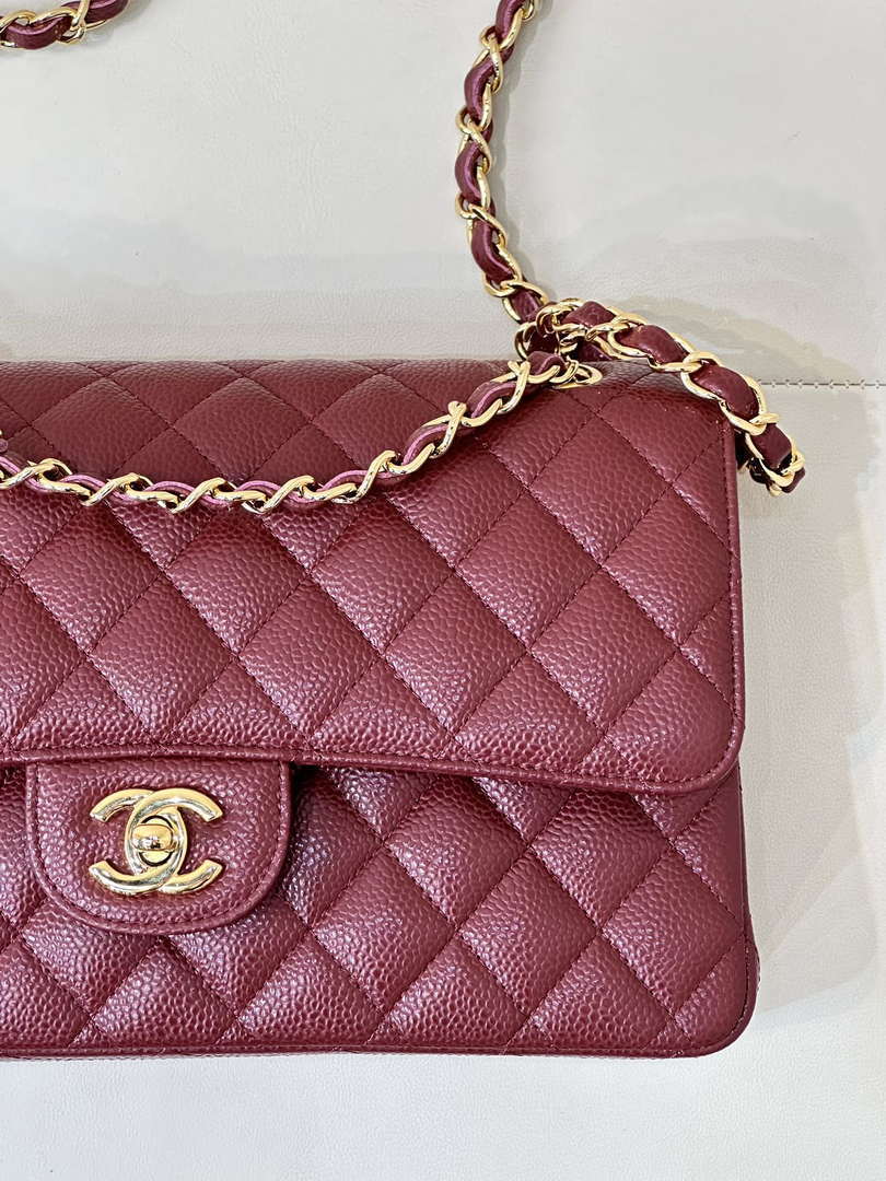 Chanel A01112 Flap Classic 11.12 Handbag Calfskin Sewing Edge Wine Red