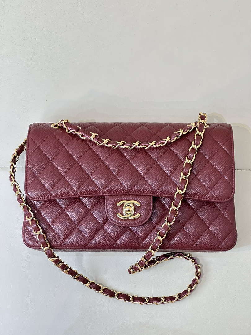Chanel A01112 Flap Classic 11.12 Handbag Calfskin Sewing Edge Wine Red