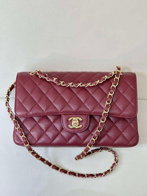 Chanel A01112 Flap Classic 11.12 Handbag Calfskin Sewing Edge Wine Red - Gold - View 3
