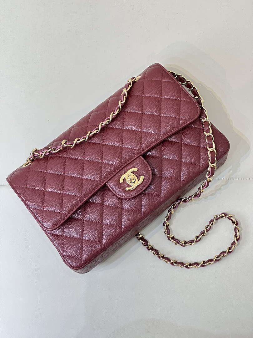 Chanel A01112 Flap Classic 11.12 Handbag Calfskin Sewing Edge Wine Red - Gold - View 4