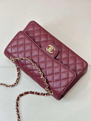 Chanel A01112 Flap Classic 11.12 Handbag Calfskin Sewing Edge Wine Red - Gold - View 6