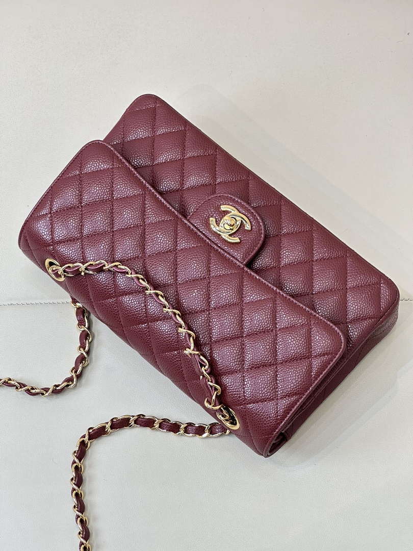Chanel A01112 Flap Classic 11.12 Handbag Calfskin Sewing Edge Wine Red