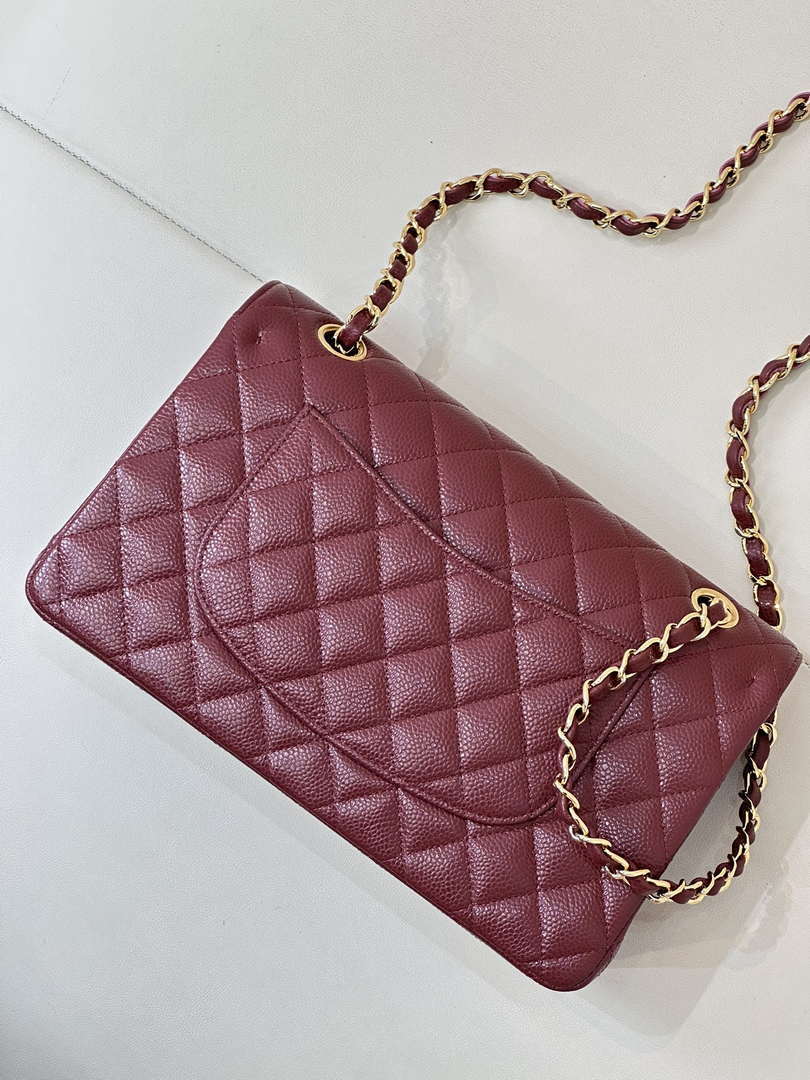 Chanel A01112 Flap Classic 11.12 Handbag Calfskin Sewing Edge Wine Red