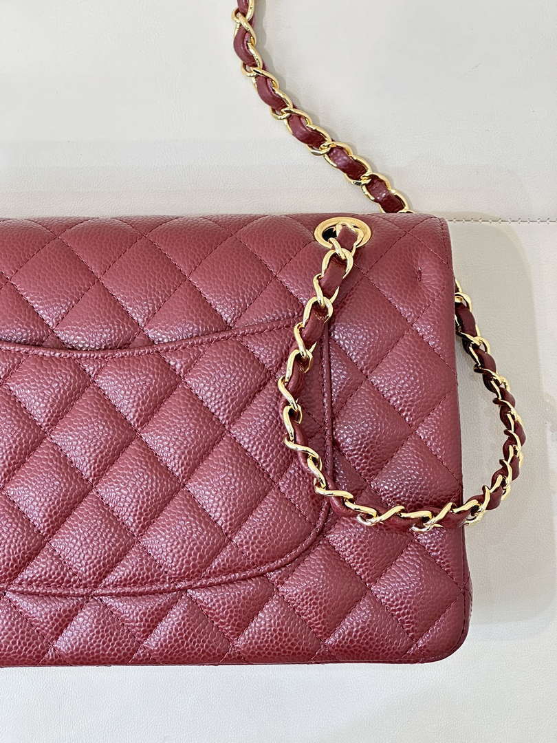 Chanel A01112 Flap Classic 11.12 Handbag Calfskin Sewing Edge Wine Red - Gold - View 9
