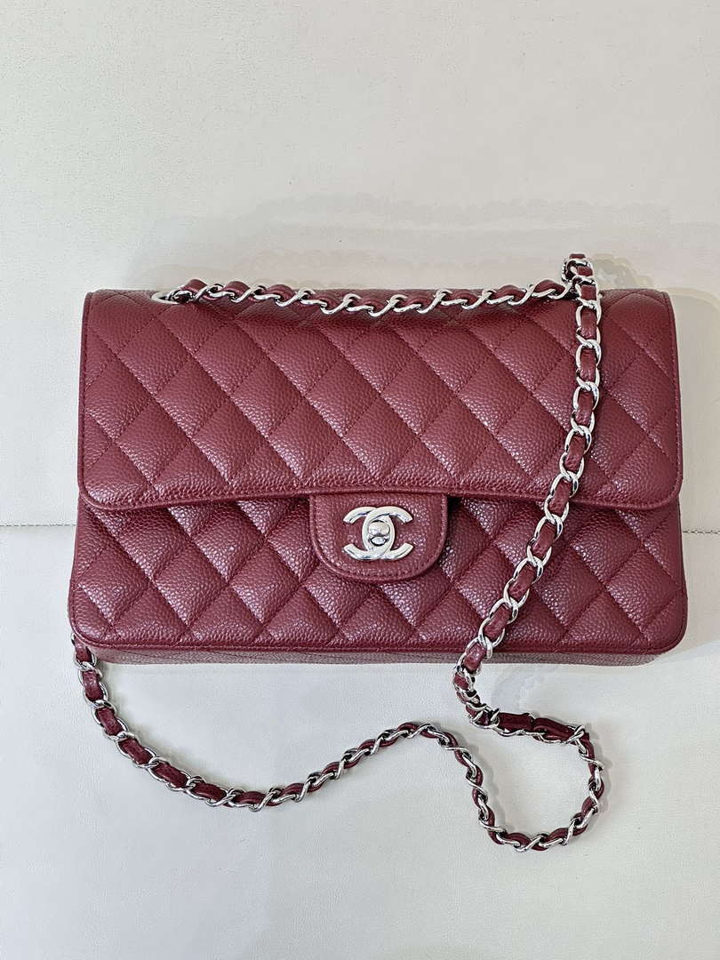 Chanel A01112 Flap Classic 11.12 Handbag Calfskin Sewing Edge Wine Red