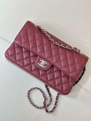 Chanel A01112 Flap Classic 11.12 Handbag Calfskin Sewing Edge Wine Red - Gold - View 11