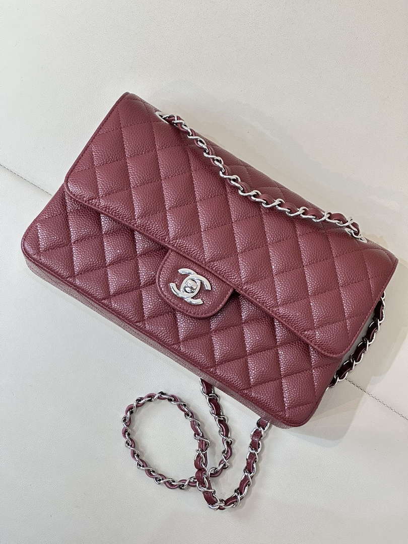 Chanel A01112 Flap Classic 11.12 Handbag Calfskin Sewing Edge Wine Red
