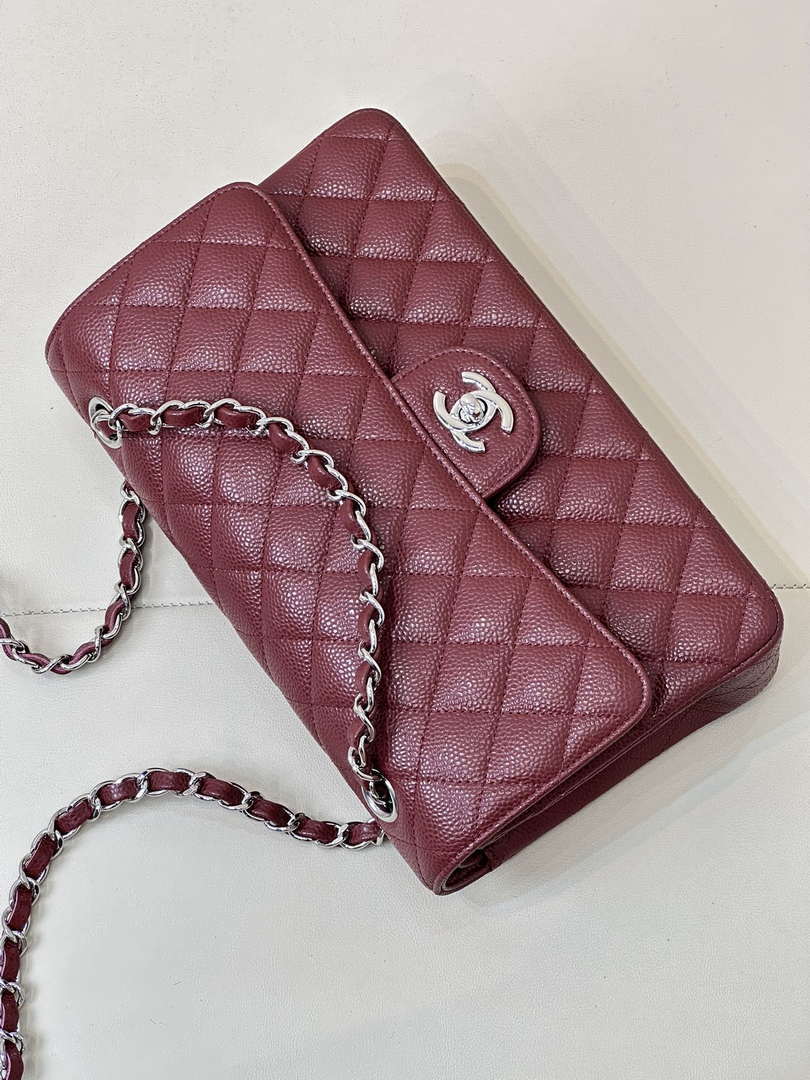 Chanel A01112 Flap Classic 11.12 Handbag Calfskin Sewing Edge Wine Red
