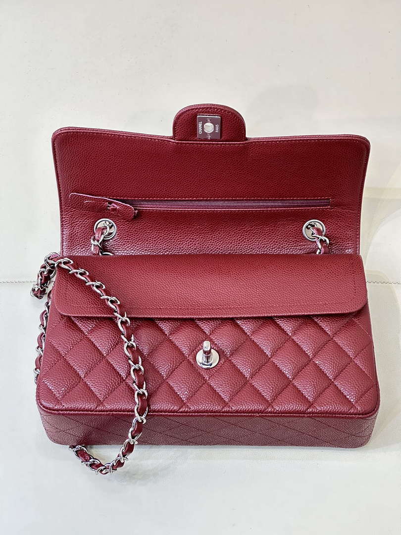Chanel A01112 Flap Classic 11.12 Handbag Calfskin Sewing Edge Wine Red