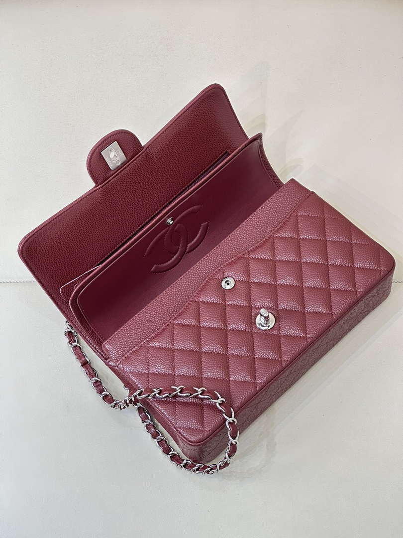 Chanel A01112 Flap Classic 11.12 Handbag Calfskin Sewing Edge Wine Red