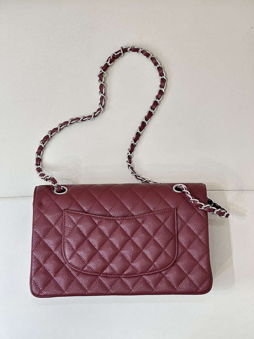 Chanel A01112 Flap Classic 11.12 Handbag Calfskin Sewing Edge Wine Red