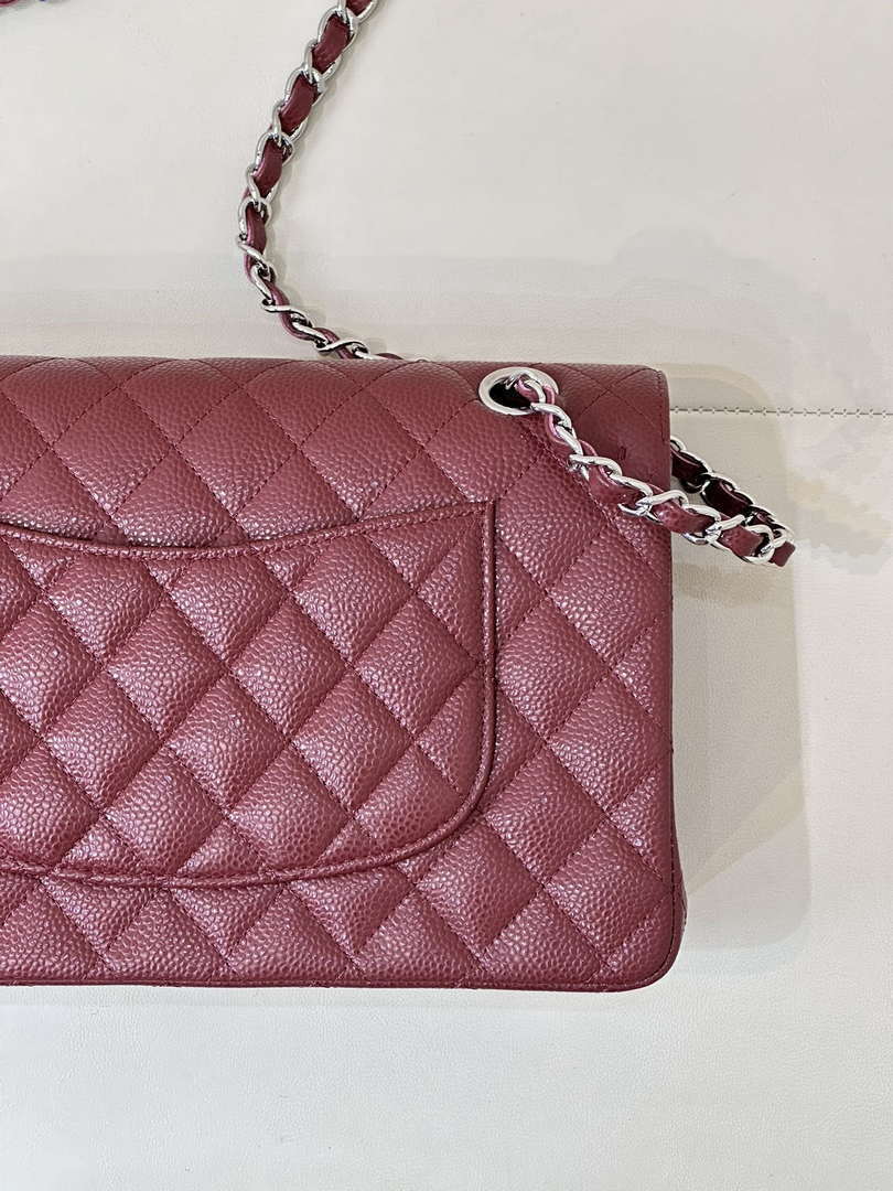 Chanel A01112 Flap Classic 11.12 Handbag Calfskin Sewing Edge Wine Red
