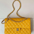 Chanel A01112 Flap Classic 11.12 Handbag Calfskin Sewing Edge Yellow - Gold - View 1