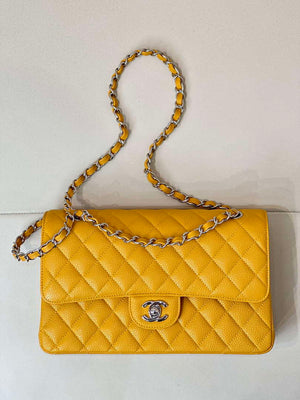 Chanel A01112 Flap Classic 11.12 Handbag Calfskin Sewing Edge Yellow - Gold - View 1