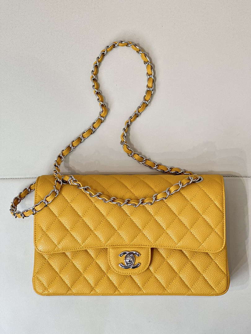Chanel A01112 Flap Classic 11.12 Handbag Calfskin Sewing Edge Yellow - Gold - View 1