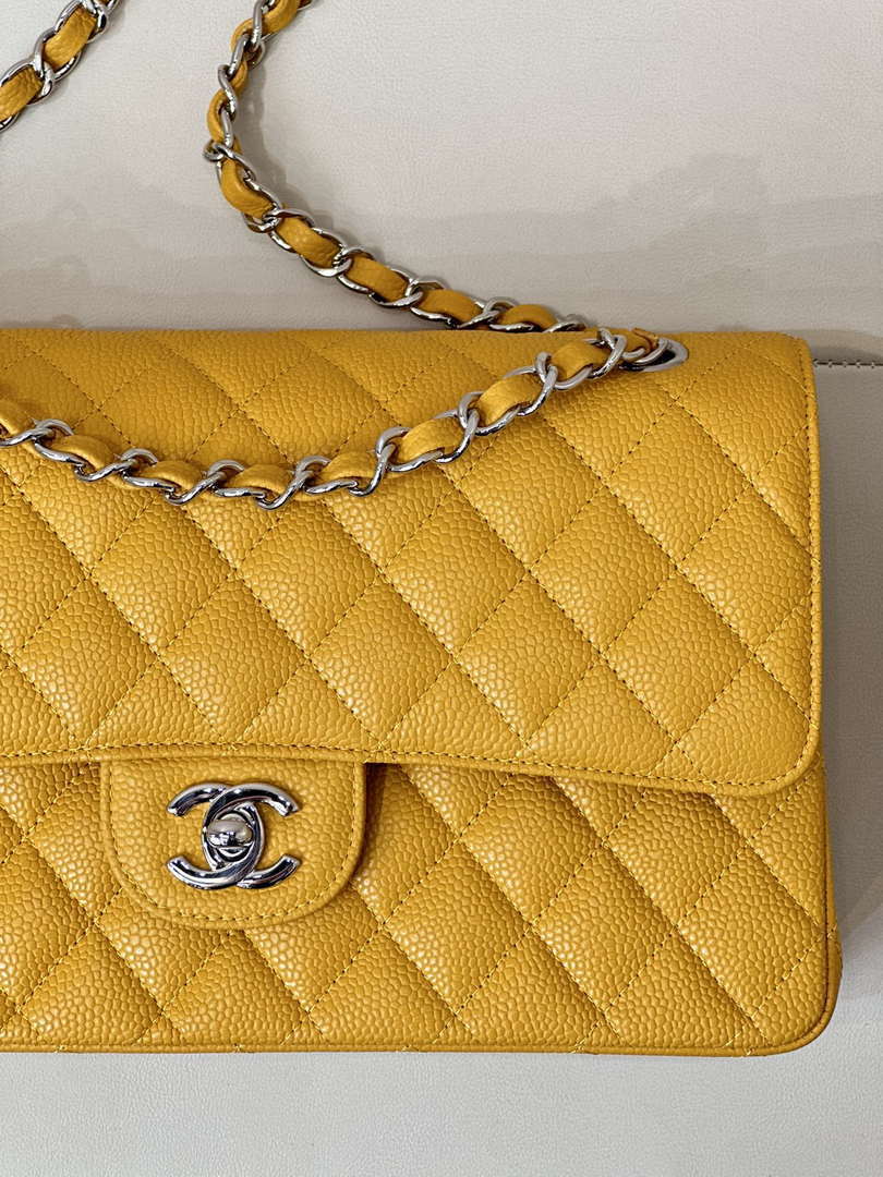 Chanel A01112 Flap Classic 11.12 Handbag Calfskin Sewing Edge Yellow - Gold - View 2